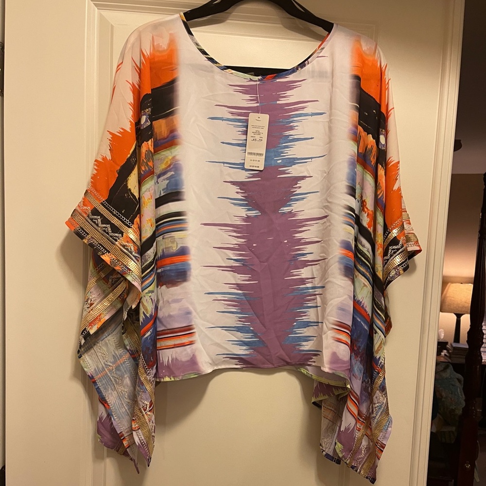 Bebe Sz XS butterfly sleeve Kaftan w/ hand beading